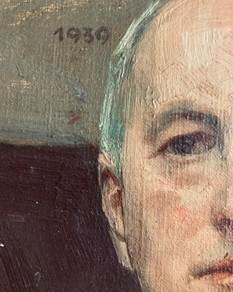 Small Portrait of a Man in a Coat, Oil on Board.