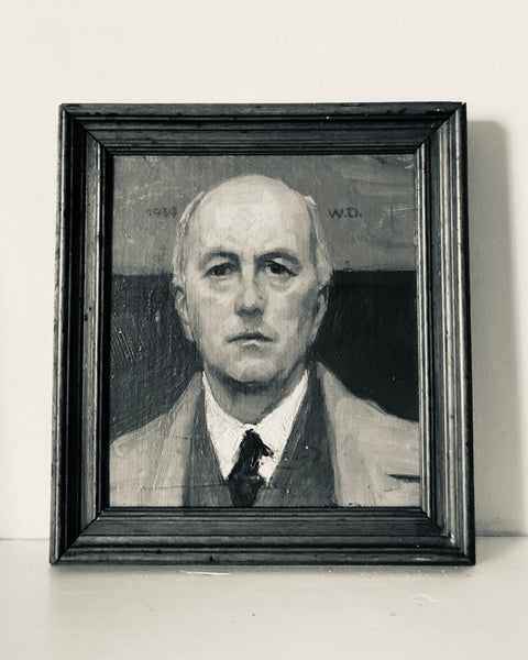 Small Portrait of a Man in a Coat, Oil on Board.