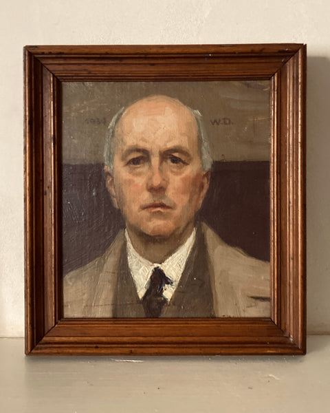 Small Portrait of a Man in a Coat, Oil on Board.