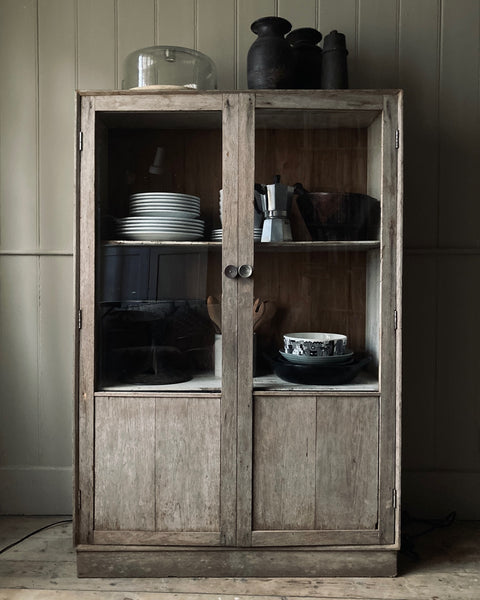 Simple Glass Fronted Antique Indian Cabinet