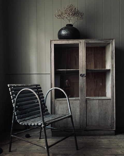 Simple Glass Fronted Antique Indian Cabinet