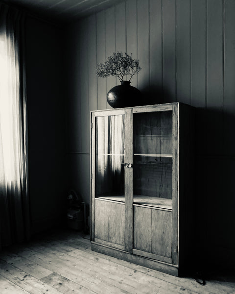 Simple Glass Fronted Antique Indian Cabinet