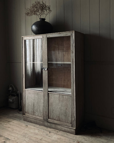 Simple Glass Fronted Antique Indian Cabinet