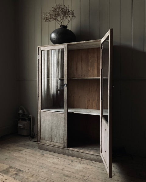 Simple Glass Fronted Antique Indian Cabinet