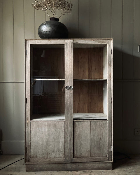 Simple Glass Fronted Antique Indian Cabinet