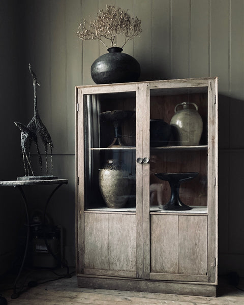 Simple Glass Fronted Antique Indian Cabinet