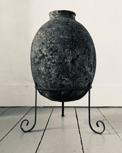 French Decorative Urn With Rusted Iron Stand