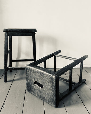 Pair of Welsh Elm Lab Stools.